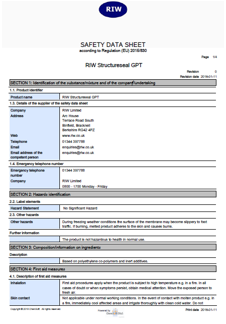 Safety Data Sheets - Technical Downloads | RIW